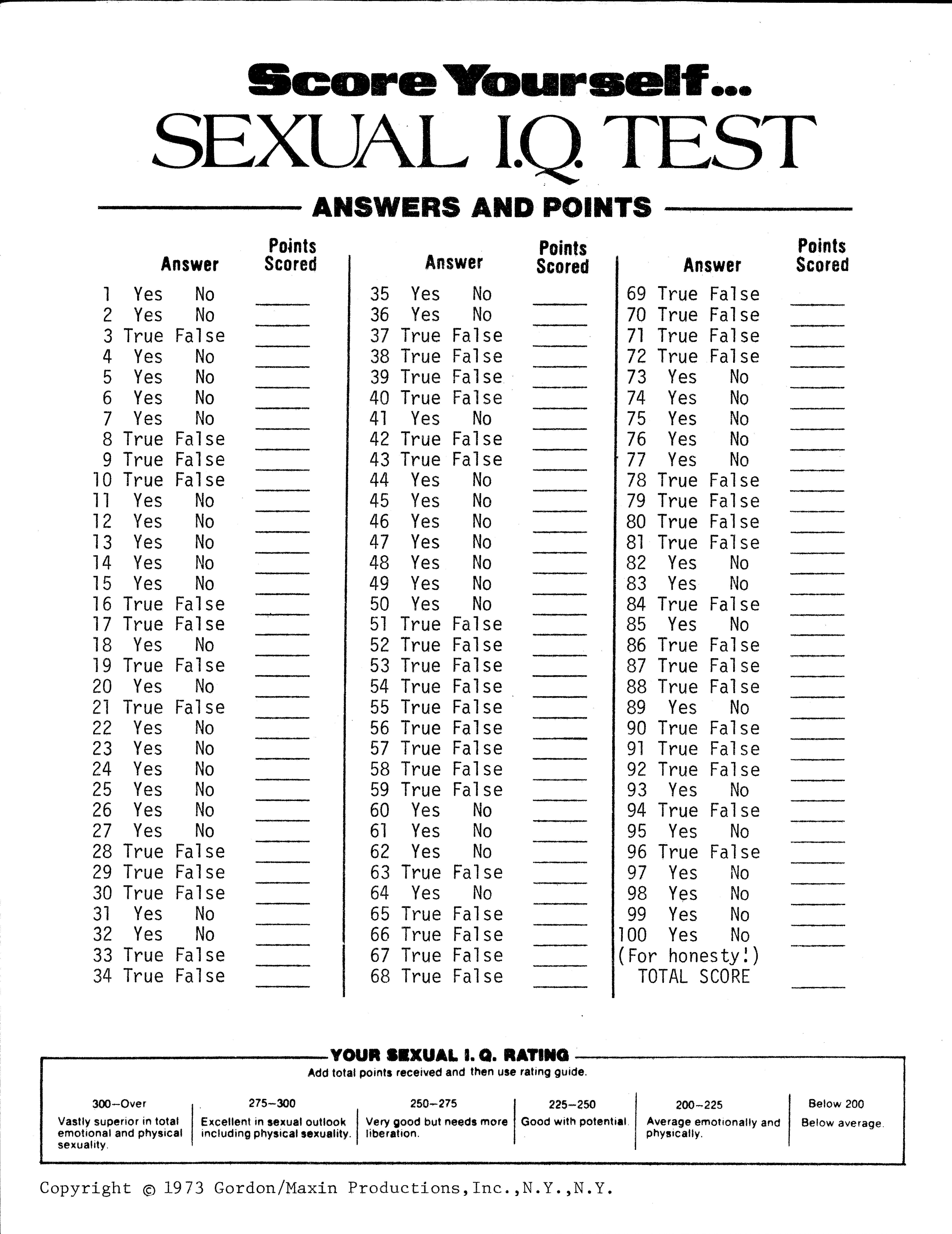 My Weirdest Record Score Yourself…sexual I Q Test Mostly Retro